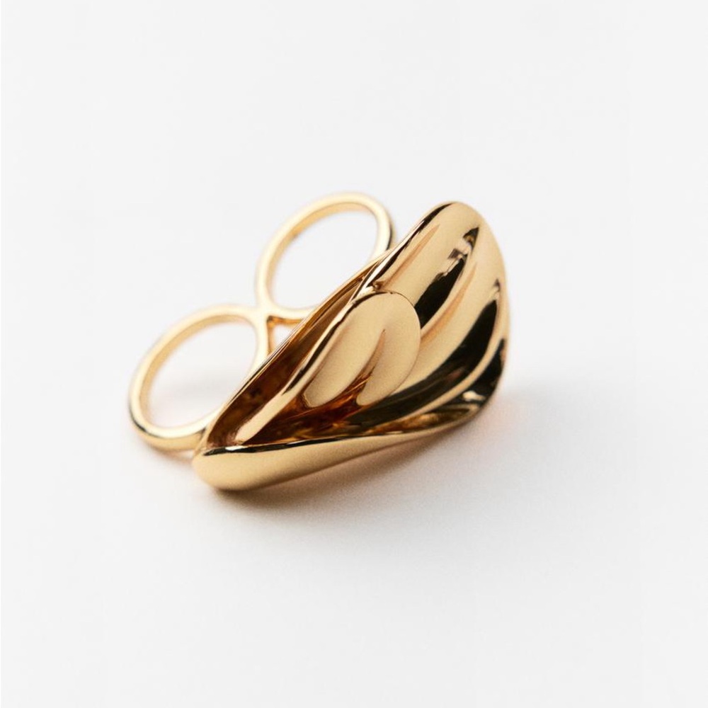 Zara Gold Tone Double Finger Fan Ring - NWT